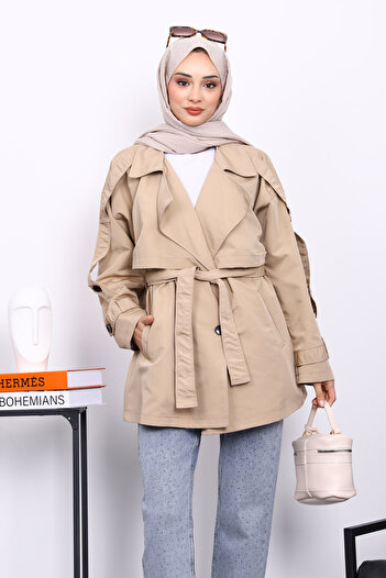 İmajButik Короткий тренч з підкладкою та круазе-комірцем