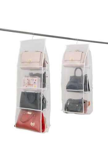 Generic Yelajoy 2-Pack Hanging Storage Bag - 8 & 6 Pocket Purse Organizers with Metal Hooks (White Nylon)