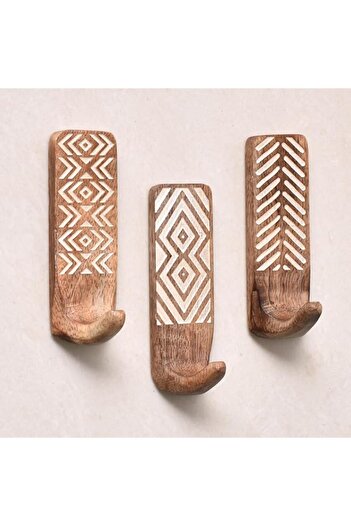 Generic 3 Pack No Damage Wood Wall Hooks- Adhesive Wall Hooks -Boho Key Decorative Wall Hooks for Hanging-
