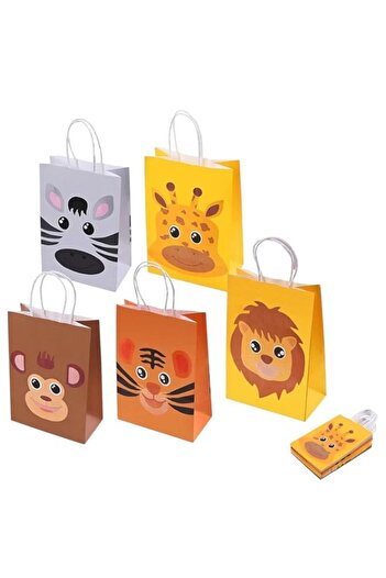 Generic 20 peice Gift bags set, Small Paper 15x21x8 cm Gift Bag, Animal Theme Party Gift Bag Jungle Safari