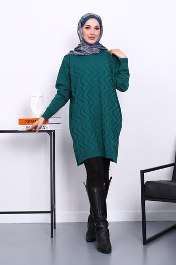 İmajButik Emerald Green Cold Thread Mercerized Knitwear Tunic