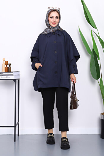 İmajButik Παντζόνι με oversized κουμπιά σε μπλε ναυτικό χρώμα