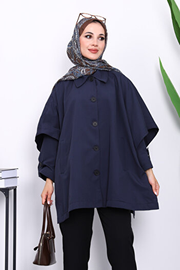 İmajButik Παντζόνι με oversized κουμπιά σε μπλε ναυτικό χρώμα