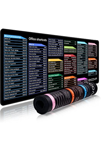 excovip XL Mouse Pad with Office Shortcut Design, Stitched Edges, 800×300mm –