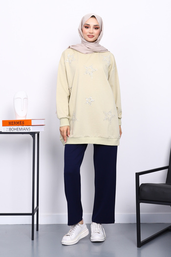 İmajButik Olive Crew Neck Stone Modal Sweatshirt