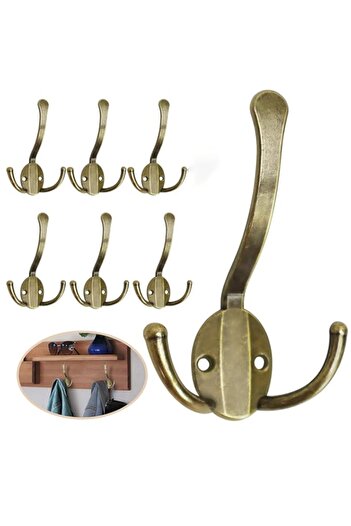Generic 6 Pack Heavy Duty Coat Hooks, Large Metal 3-Prong Wall Mounted Hooks with 12 Screws Included, Rust