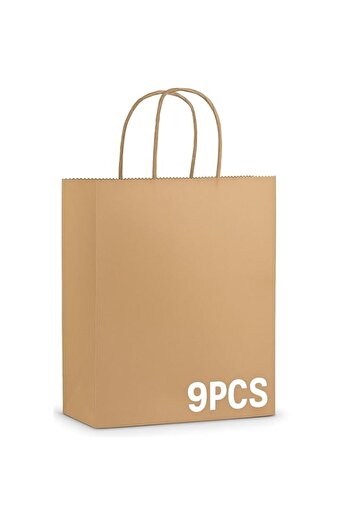 Generic Family Ship 9PCS Paper Gift Bags, 13x8x16.5cm Kraft Paper Party Favor Bags Goodie Bags Small Gift B