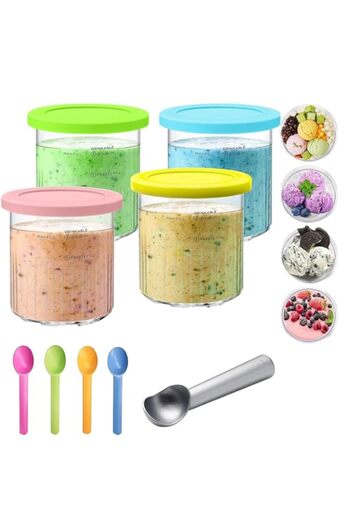 Generic ZOYDP Pack of 4 24 oz Creami Containers for Ninja with 4 Spoons and 1 Shovel, Replacement Pint and