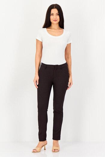 Reiko Women Cigarette Fit Birdseye Pattern Straight Leg Pants, Dark Brown