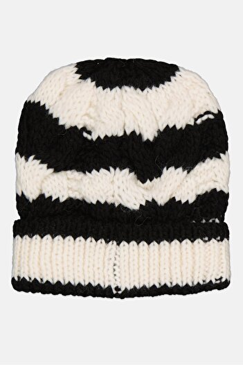 Esprit Women Knitted With Initial E Beanie Hat, Black/White
