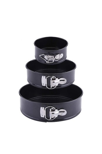 Potscove Set of 3 Round Springform Cake Pans with Detachable Base, Opening Sides, Black