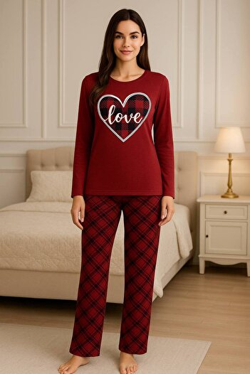 İNSPİRA Plaid Patterned Long Sleeve Women's Pajama Set 2 Thread Winter Cotton Fabric
