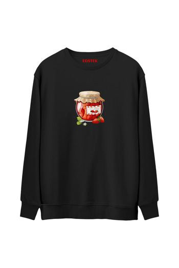 Açık Garaj Strawberry Jam Hoodie Premium Black Crew Neck Plain Sweatshirt, Men'S, Women'S, Unisex Sweatshirt