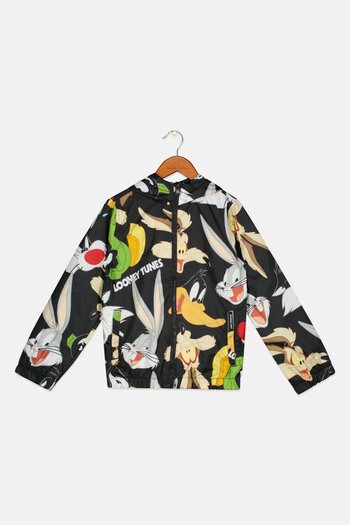 Members Only Kids Boy Looney Tunes Allover Print Windbreaker Jacket, Black Combo