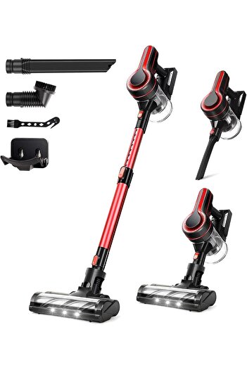 SINCHER 4-in-1 Lightweight Cordless Vacuum Cleaner, 150W Motor, Detachable Battery - Red