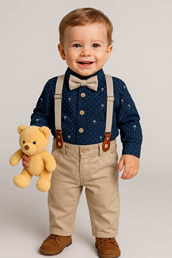tinytrends Baby Boy & Child Bodysuit Shirt Patterned Bow Tie Salopet Suit