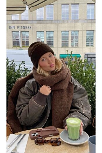 OX-RA Coffee Scarf Soft Textured Shoulder Shawl