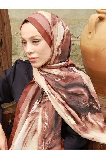 Modakaşmir Punch Desen Lina Şal Kahverengi