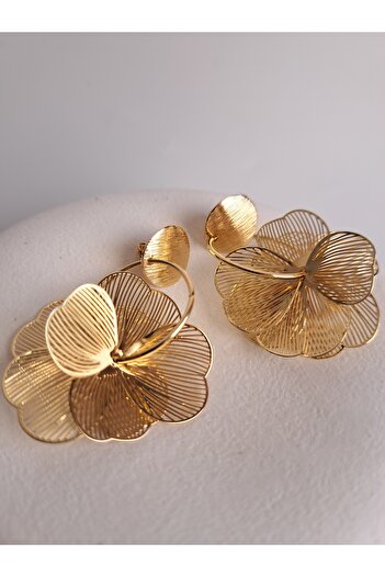 BHR AKSESUAR Gold Clip on Hoop Leaf Earrings
