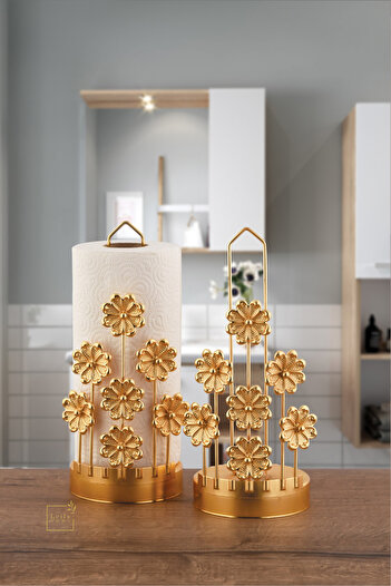Leila Daisy Gold Metal Paper Towel Holder-Napkin Holder Home Decoration