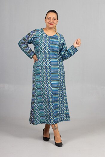 Truva XXL Warm Thick Combed Cotton Plus Size Patterned Dresses