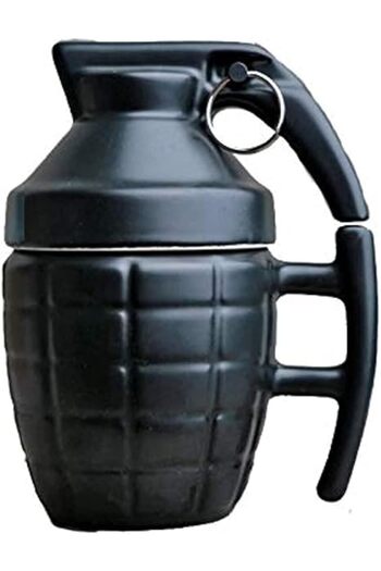 The Bros 3D Grenade Shape Coffee Mug with Lid Black Funny Gift Cup