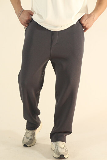 EydaMoon Men's Smoked Baggy Winter Wool Inside Puff Fabric Wide Leg Sweatpants