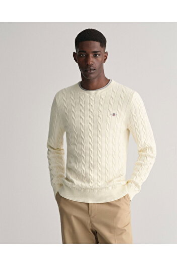 Gant Men's Cream Regular Fit Crew Neck Knit Sweater