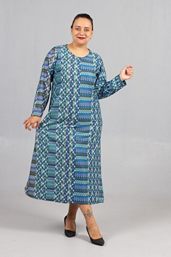 Truva XXL Warm Thick Combed Cotton Plus Size Patterned Dresses