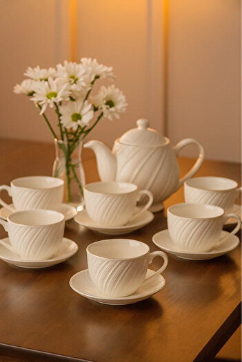 Urbanza White Ceramic Tea Cup Set with Silver Rim – Elegant and Modern Drinkware
