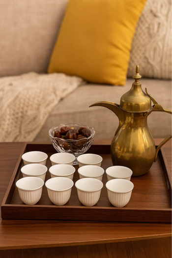 Urbanza Elegant Porcelain Arabic Coffee Cups with Silver Rim – 12 Pieces