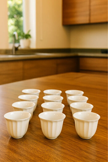 Urbanza White Arabic Coffee Cups with Golden Rim – Classic Ceramic Design