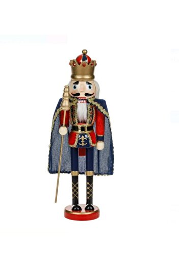 UnderShop Christmas Decoration Wooden Figurine King with Velvet Red Coat & Blue Cape 38 cm