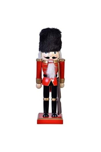 UnderShop Wooden Decorative Christmas Soldier, Red Uniform, Black Fur Hat - 25 cm