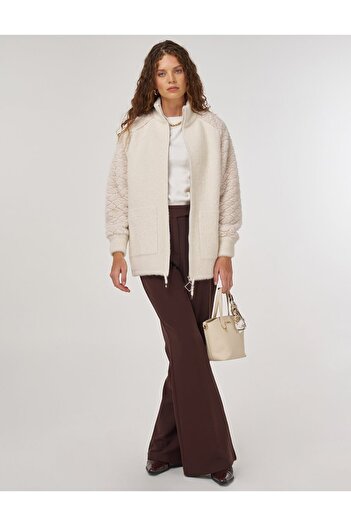 Kayra Plush Paneled Knitwear Jacket Cream