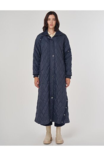 Kayra Wide Collar Quilted Wear-Resistant Dark Navy Blue
