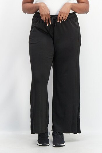 Tribe of 6 Women Regular Fit High Waist Wide Leg Track Pants, Black