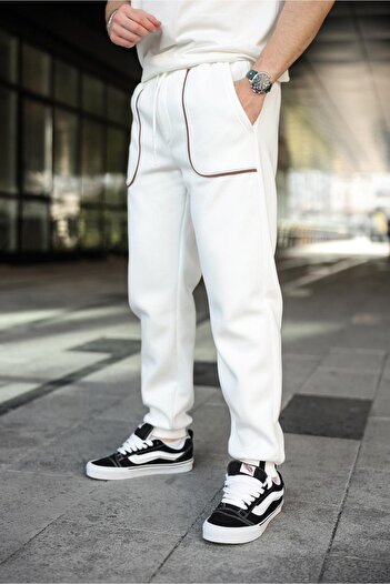Madmext Ecru Striped Detail Jogger Sweatpants E6581