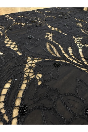 METERİAL Black Beads and Sequins Embroidered Lace Fabric 130 cm Width |   A Piped K – Dress Material – Stylish Design Fabric