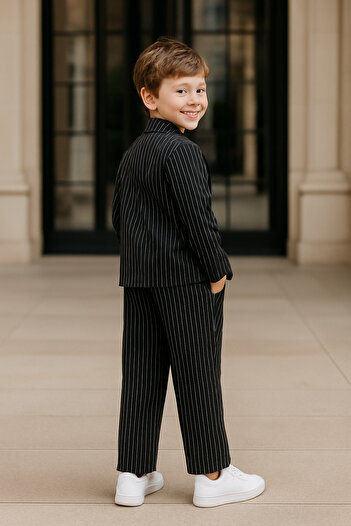 tinytrends Boy's Elegance Cut Striped Special Days Suit