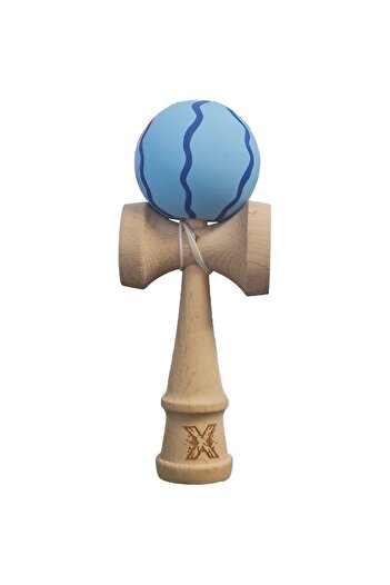 LEIBOO Kendama X Originala, Lemn, Bila cu Invelis Aderent, Rubber Grip, 18 cm, Albastru melange