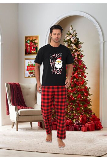 Welike Men's pajamas with Christmas motifs, short sleeves HO HO HO