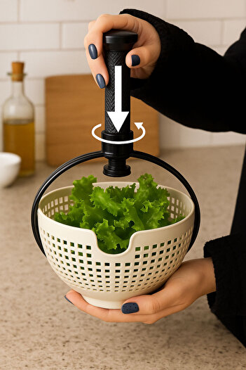SİHİRLİ AYAKLAR Bej Express Practical Kitchen Strainer with Salad Spinner Bpa Free