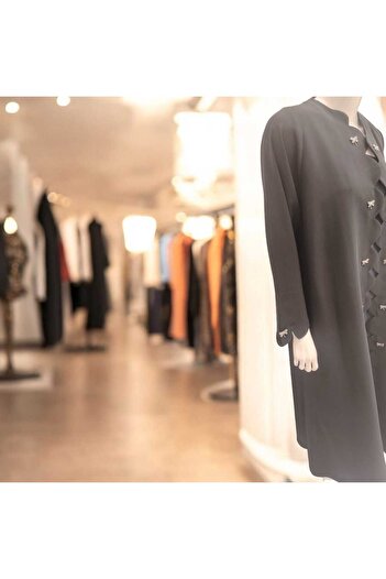 sefamerve Black balloon blazer crepe abaya