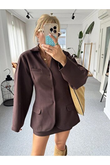 ForOus Reverse Sewing Crepe Fabric Jacket Skirt Set