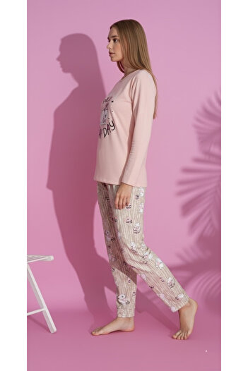 embody Women's Cotton Wadded Cotton Pyjamas Set with Blouse and Long Trousers coral 15442