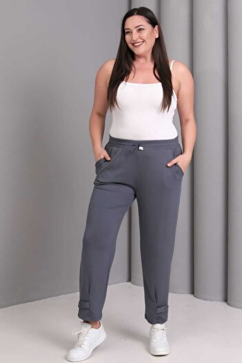 tarzımsüper Women's Plus Size Tie-Waist Button Detail Luxury Soft Stretchy Fabric Pants