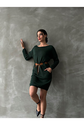 ADAMODA.RO Women's long fluffy sweater with pockets + belt