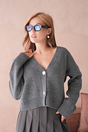 Miss Allos Women's Button Detailed Long Sleeve Knitwear Cardigan