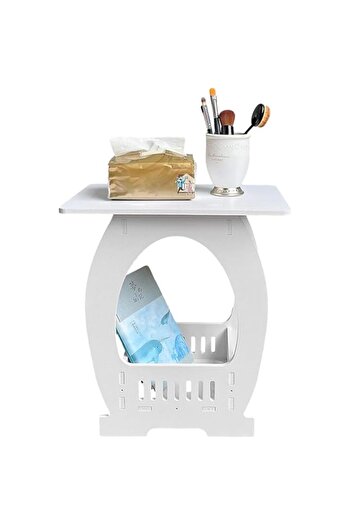 Generic MostNow White Round Small Coffee Table Home Furniture, Mini 2 Tier Coffee Table with Storage for Li